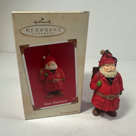 2003 Hallmark Kris Kringle Ornament With Woven Backpack & Red Coat Christmas - Picture 6 of 8